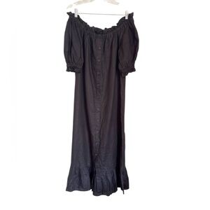 Seed Heritage Womens Linen Black Off-The-Shoulder Ruffled Midi Dress size 6